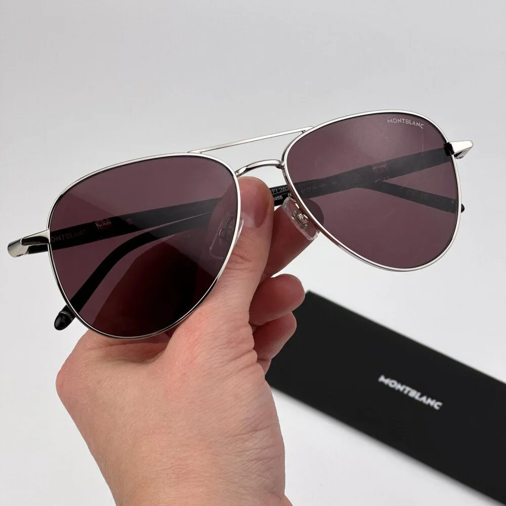 Montblanc Men Sunglasses Silver Black Violet Pilot Frame Violet | Model MB0345S